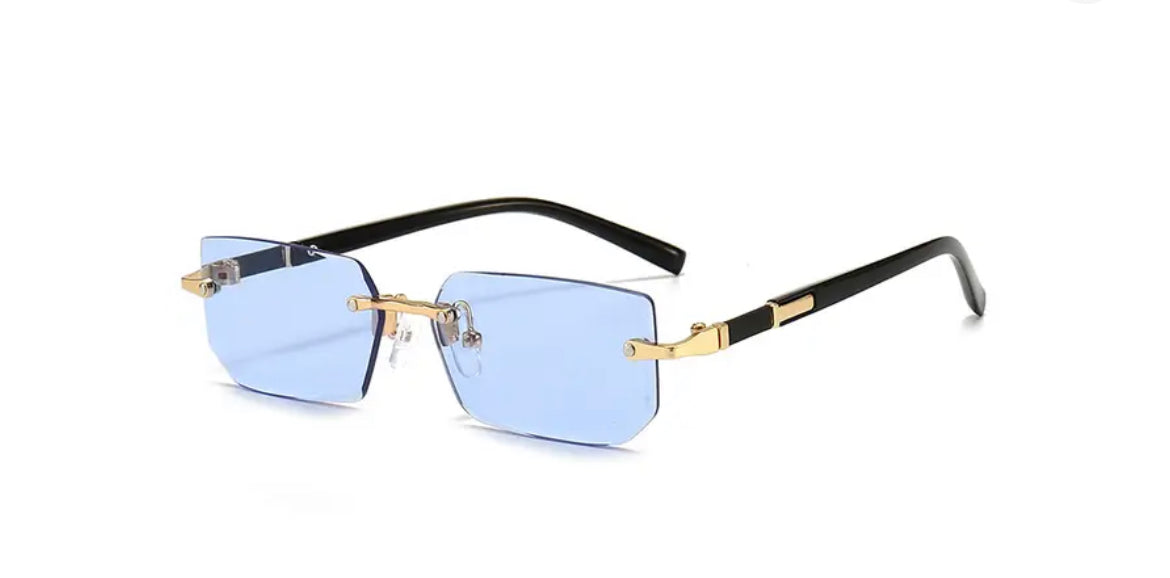 Blue and Gold Rimless Glasses