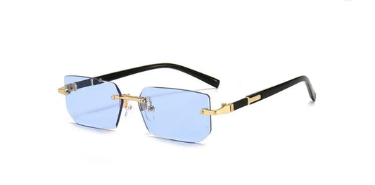 Blue and Gold Rimless Glasses